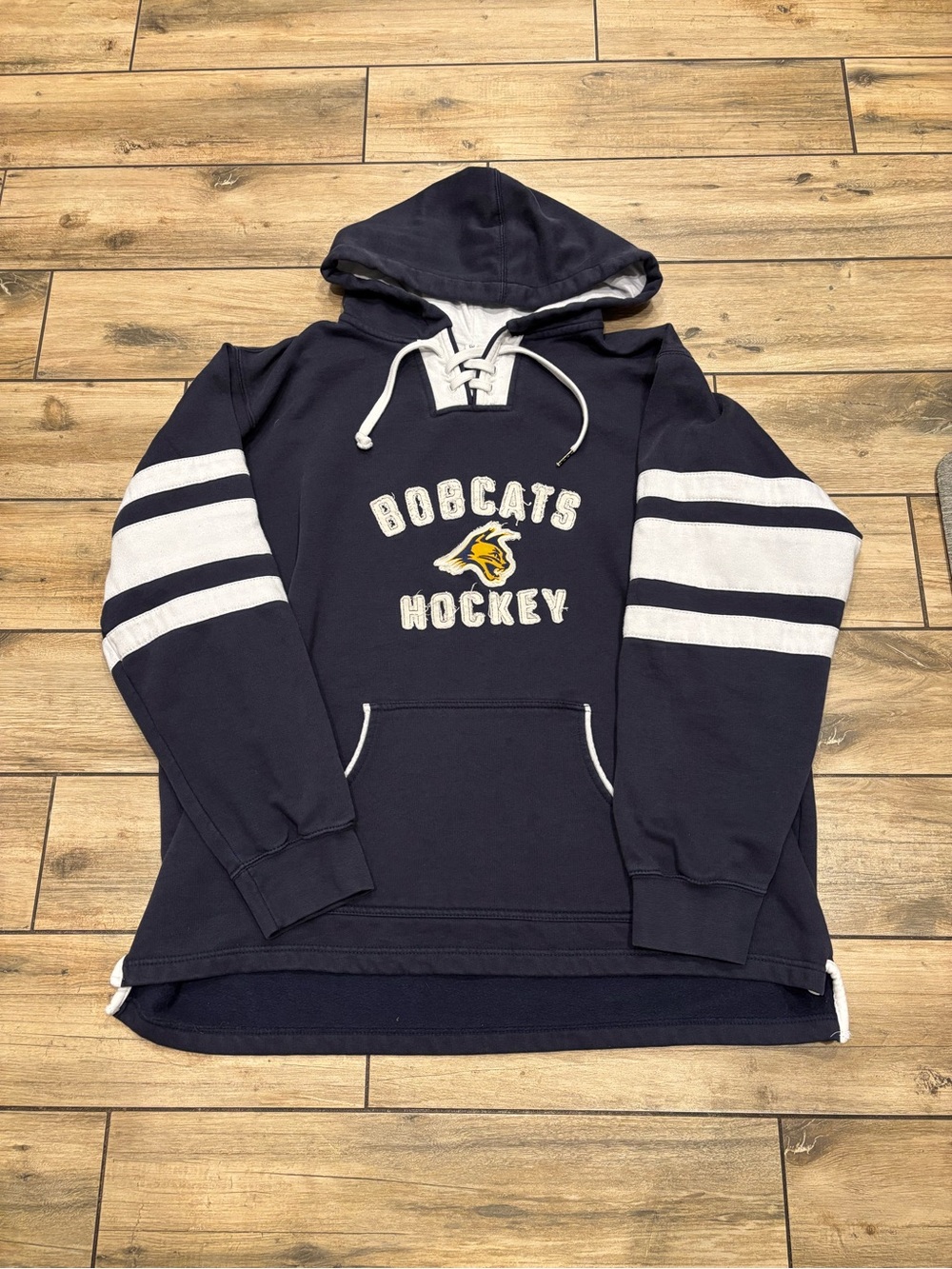 Vintage 90s Bobcats Hockey Style Striped Hoodie Sweatshirt Size XXL Oversized